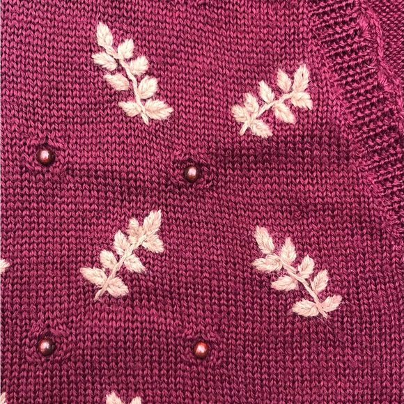 Vtg Koret Floral Embroidered Paisley Beaded Cardigan Sweater Vest Petite Large - Picture 3 of 5